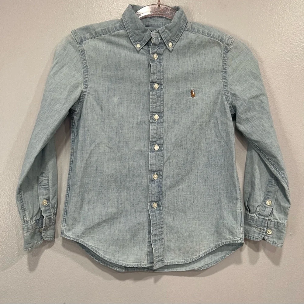 Ralph Lauren boy button up denim shirt size 10‎